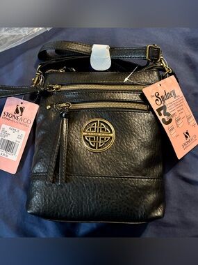 Stone & Co. The Sydney Black Crossbody with Brass Emblem
